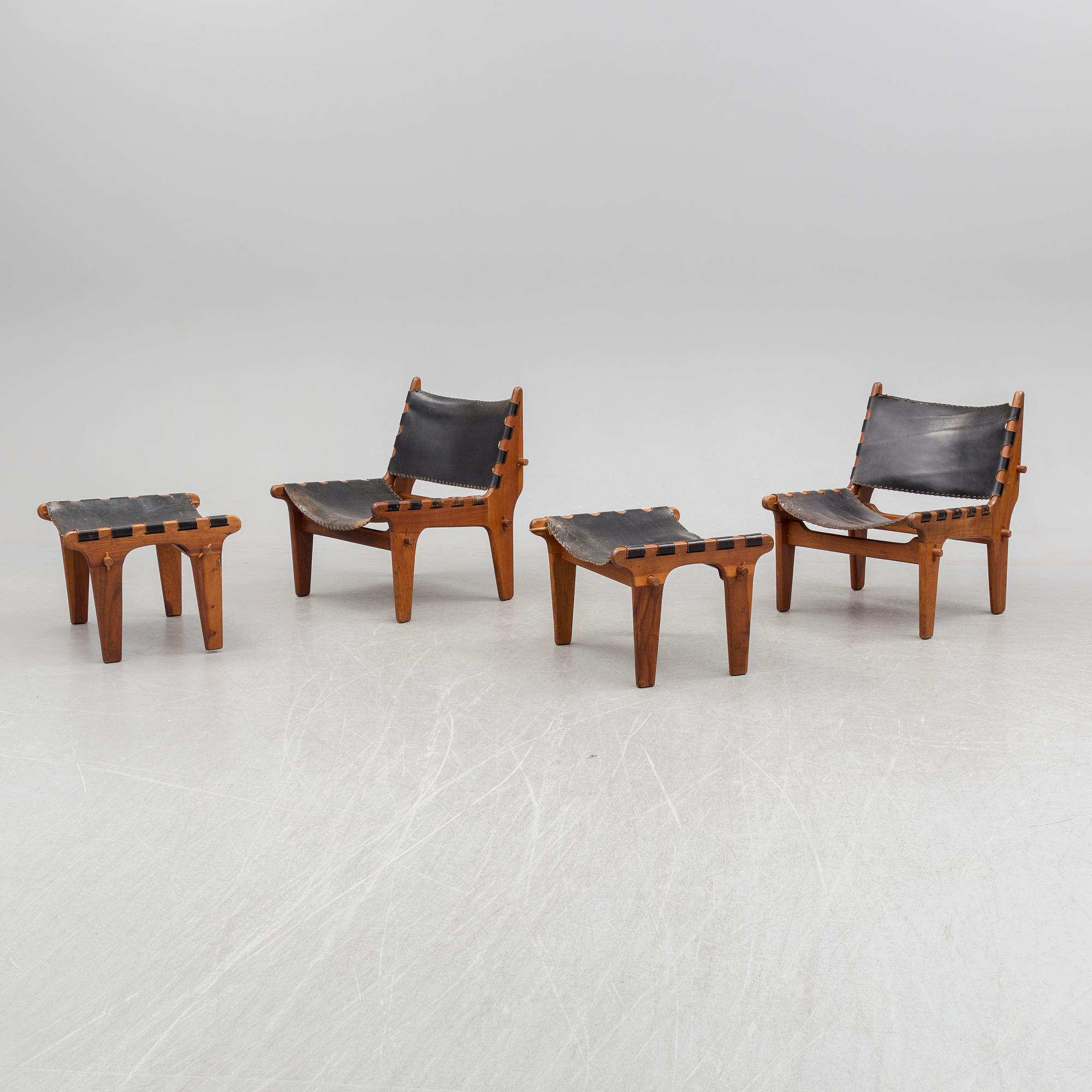 A pair of easy chairs with foot stools by Angel Pazmino, El Salvador, 1960s.