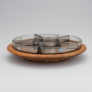 SERVERINGSSNURRA, teak och glas, s k Lazy Susan, Digsmed, Danmark, 1960-tal.