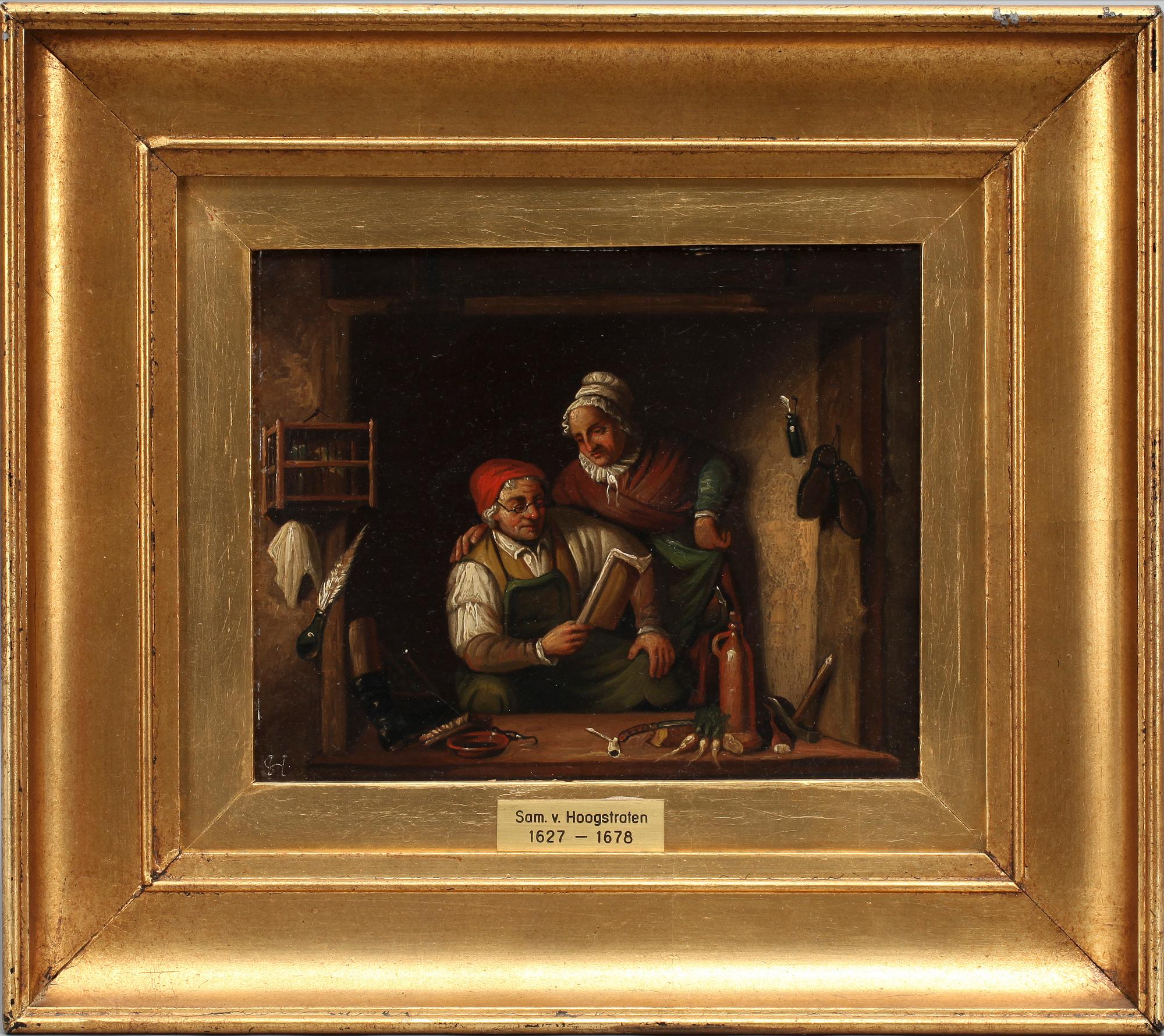 OKÄND KONSTNÄR, olja på pannå, bär monogramsign SH, 1800-tal.