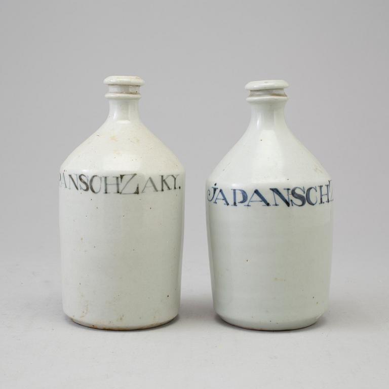 Two Japanese porcelain soy and sake bottles, probably 19th century.