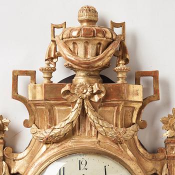 A Gustavian wall clock by Olof Ljungdahl (clockmaker Stockholm 1775-1780).