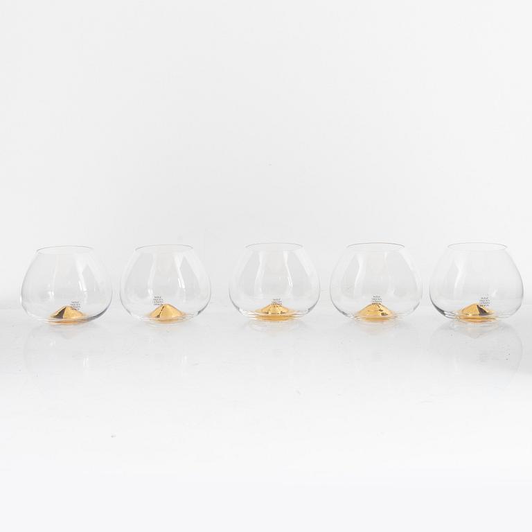 Ingegerd Råman, cognac glasses, 5 pcs, "Guld", Skrufs Glasbruk. Second half of the 20th century.