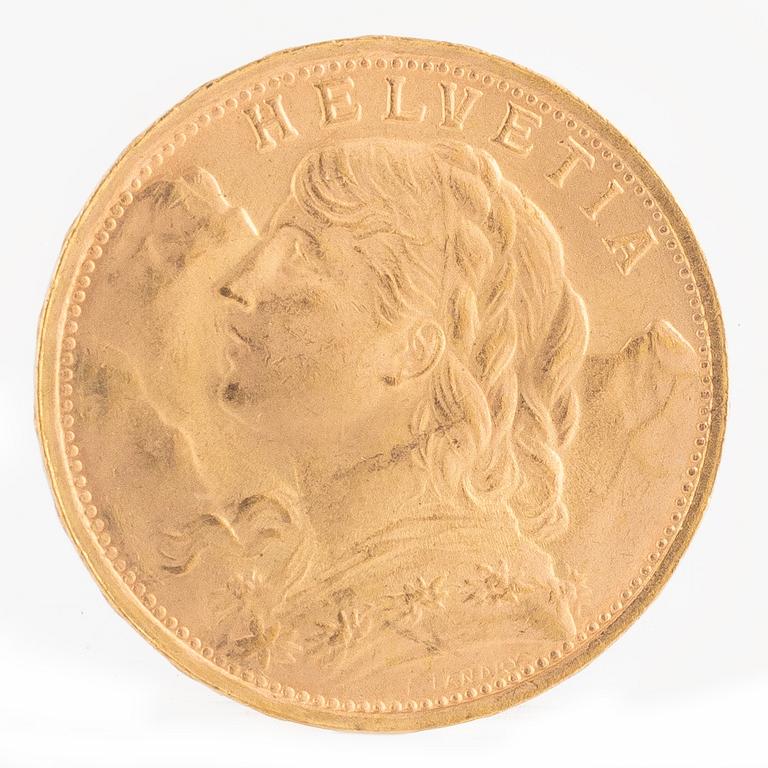 Guldmynt, Schweiz, 20 Franc, 1935 LB.