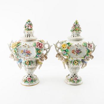 Potpourri urns 2 pcs Louis XV style Sitzendorf Germany first half of the 20th century porcelain.