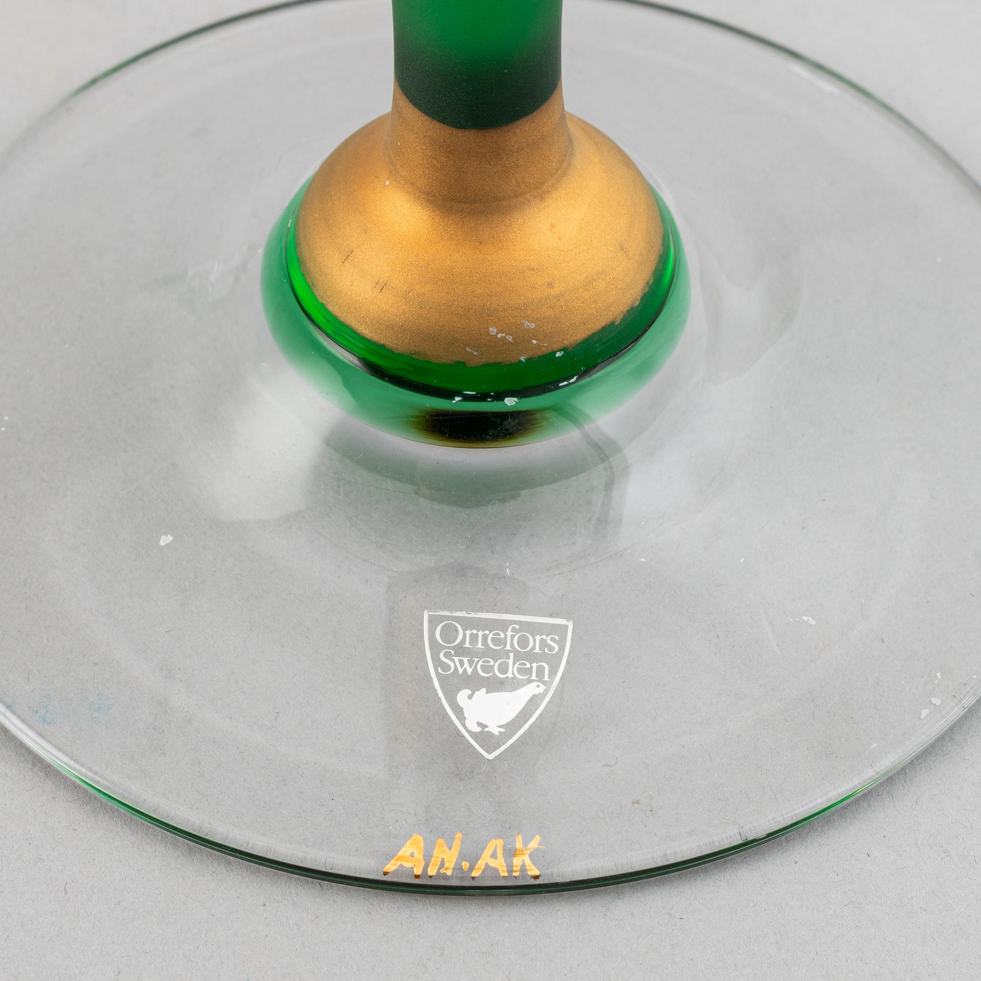 Anne Nilsson, ljusstakar, 3st, glas, 'Celeste', Orrefors.