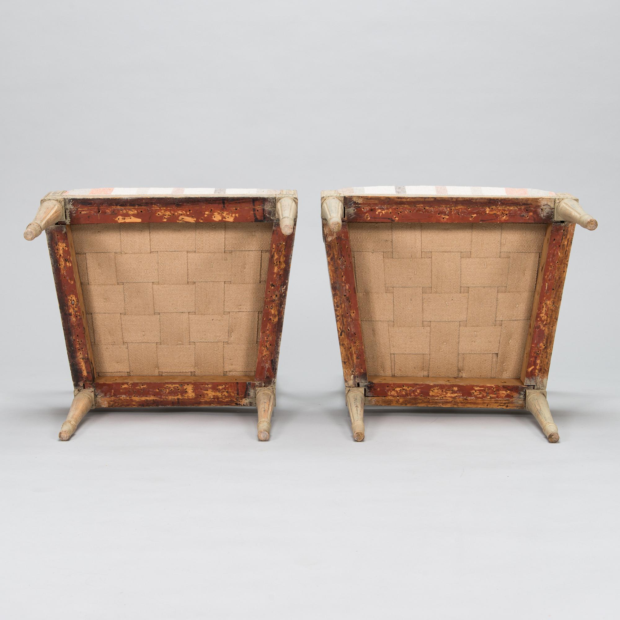 A pair of Swedish Gustavian armchairs, early 19th century.