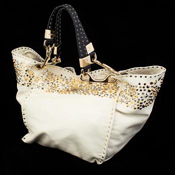 A white leather bag from Jimmy Choo.