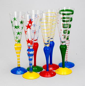 CHAMPAGNEGLAS, 7 st, "Clown", Anne Nilsson, Orrefors.