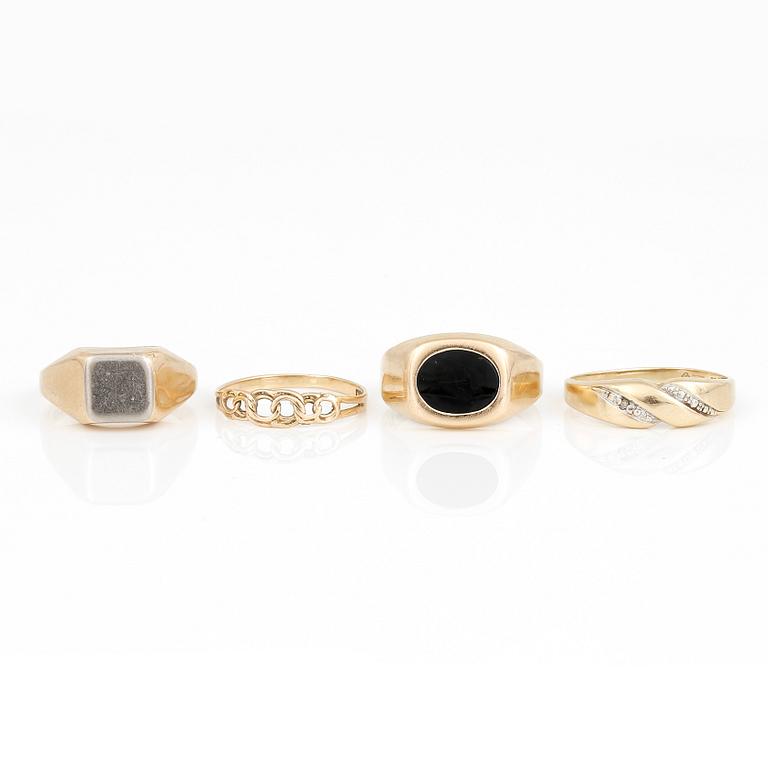 RINGAR, 4 st, mestadels, Sverige, 1900-talets andra hälft, 18K guld.