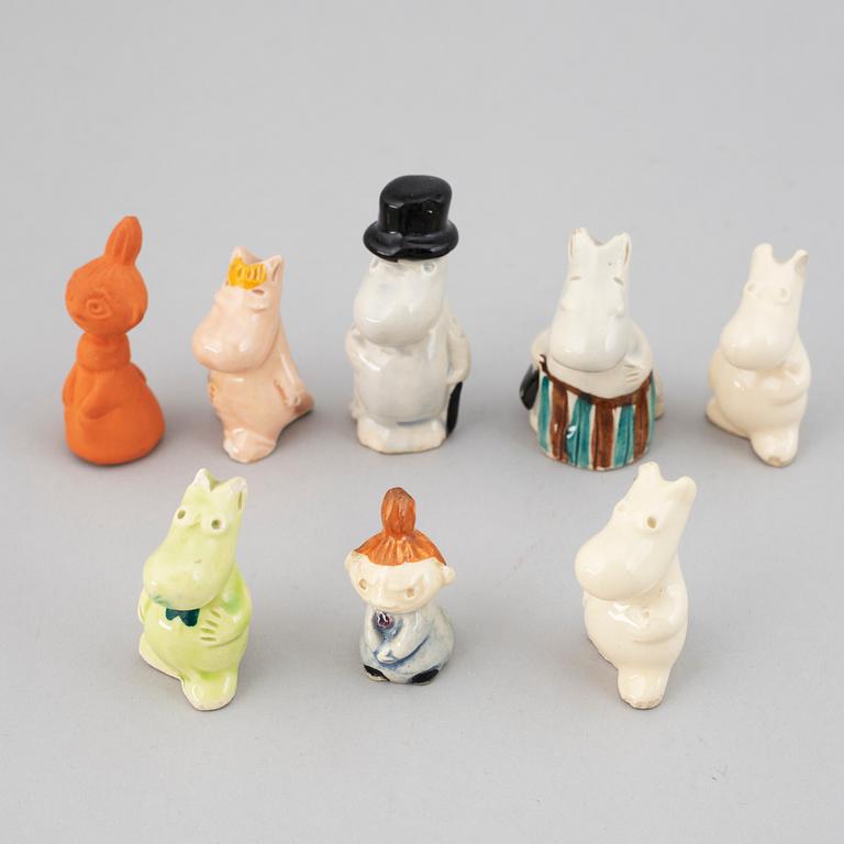 SIGNE HAMMARSTEN-JANSSON samt LEO TYKKYLÄINEN,, figuriner, 8 st, Mumin, keramik, Arabia, Finland, 1950-tal.