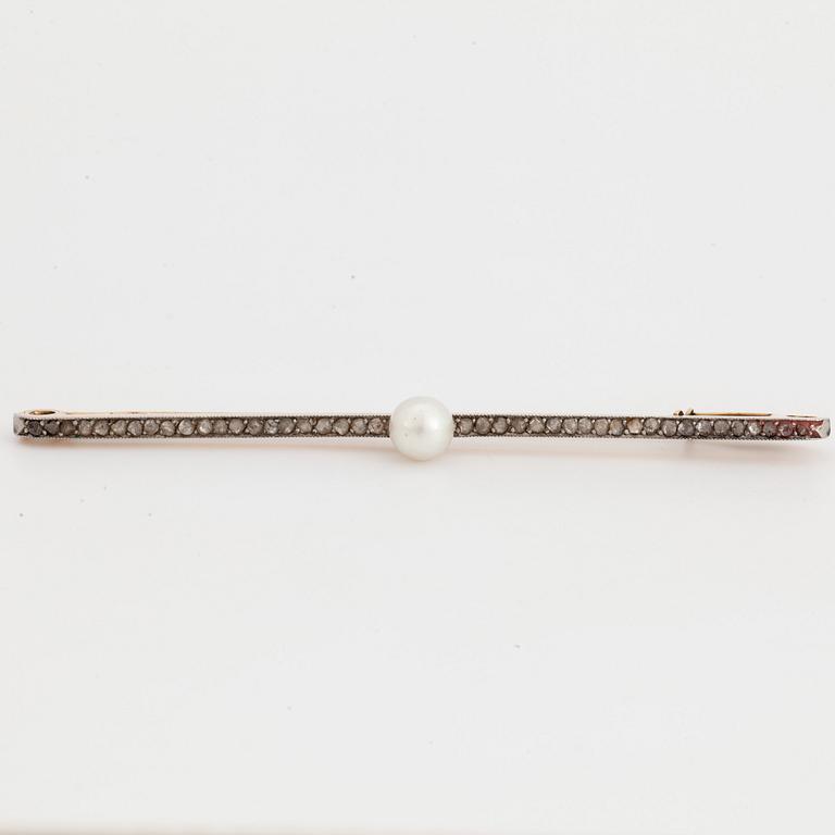 Cultured pearl and rose-cut diamond brooch.