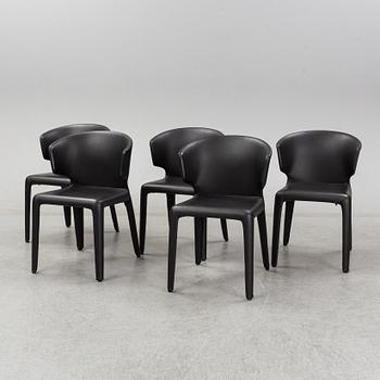 A set of five Hannes Wettstein 'Hola' black leather chairs, model 367, Cassina, Italy.