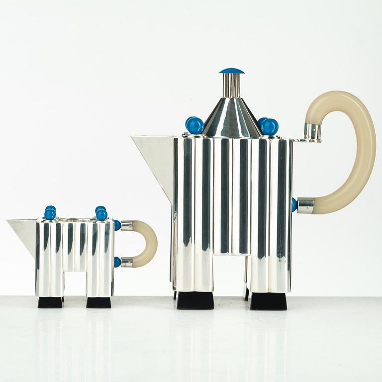 Michael Graves, a five pieces sterling tea- and coffee service, limited edition by Alessi, Italy 1985.