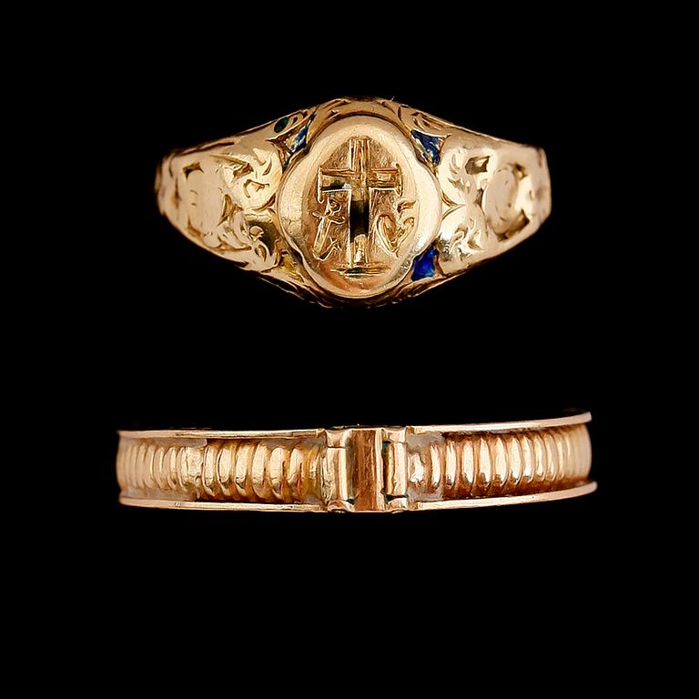 RINGAR, 2 st, 18 k guld, 1843 och 1936. Total vikt ca 4,5 g.