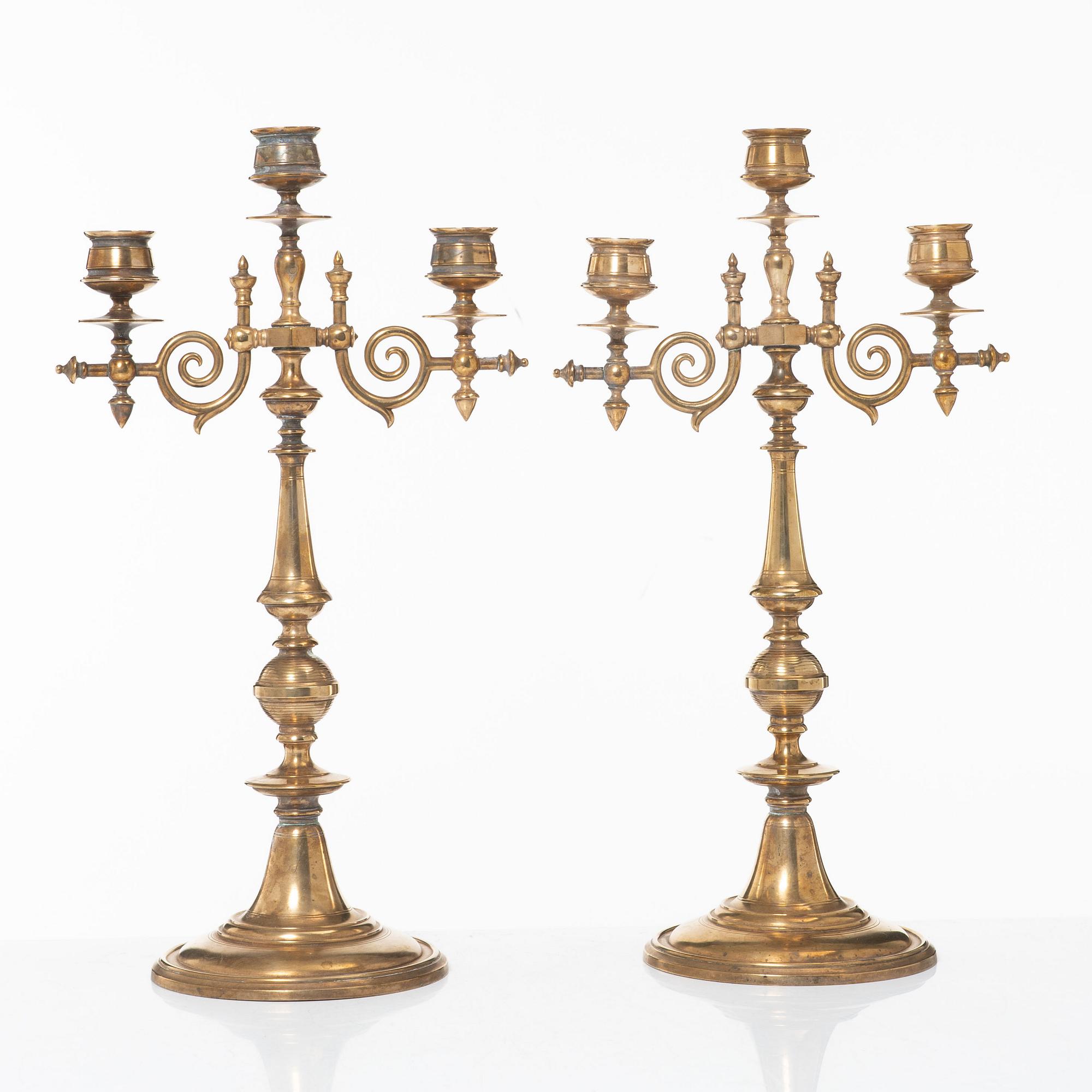 A pair of candelabras, No 72, E A Naeslund, Eskilstuna, circa 1900.