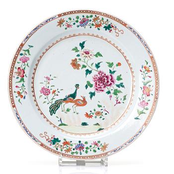 800. A round famille rose 'double peacock' dish, Qing dynasty, Qianlong (1736-95).