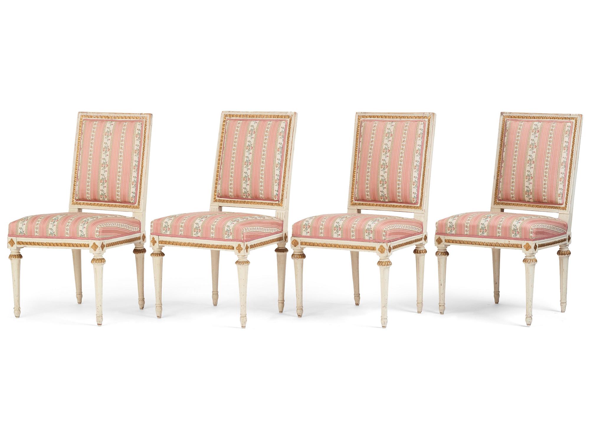 A set of four Gustavian chairs by E. Öhrmark (master in Stockholm 1777-1813).