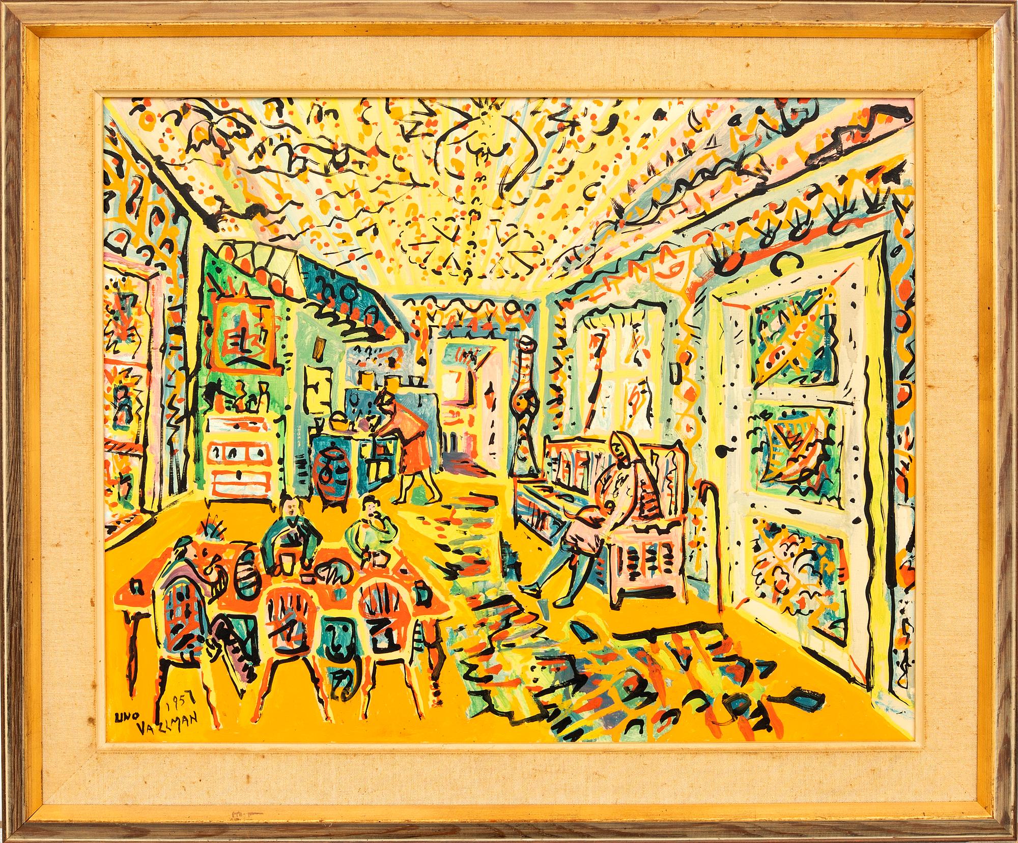 Uno Vallman, olja på pannå, signerad och daterad 1957.