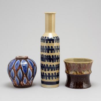 HERTHA BENGTSON, three signed stoneware vases, Rörstrand.