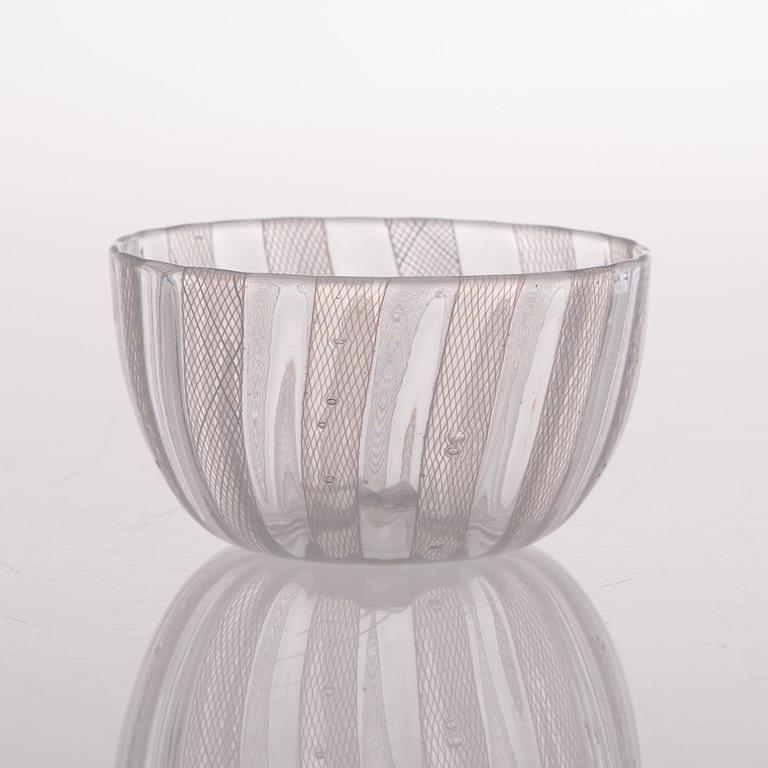 A bowl in filigree glass, presumably from Murano.