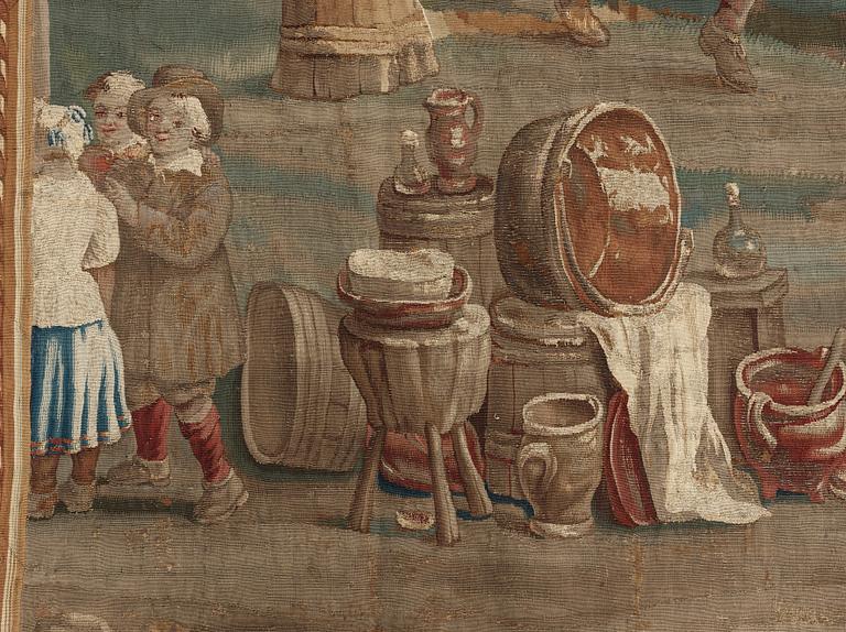 TAPESTRY, tapestry weave. Flemish "Kermess". 345,5  x 332,5 cm. Flanders, probably Brussels, around 1700.