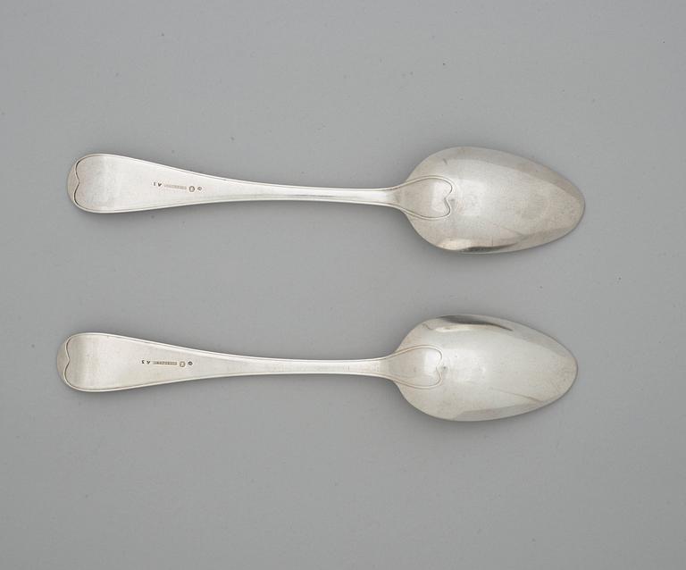A pair of Swedish early 19th century silver serving-spoons, marks of Abraham Gertzen d.y., Landskrona 1807.
