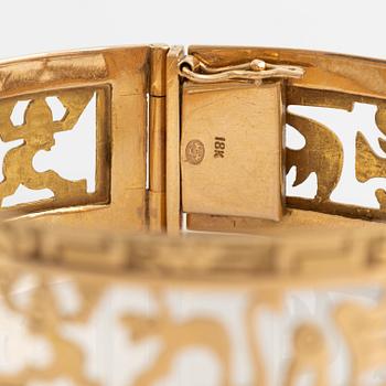 18K gold animal pattern panel bangle.
