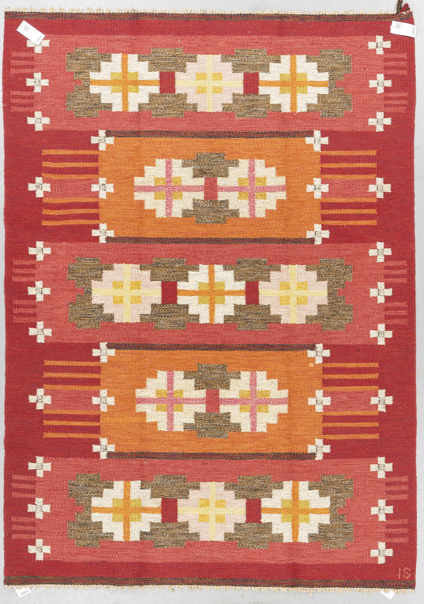Ingegerd Silow, carpet, flat weave, 236 x 169 cm, signed IS.