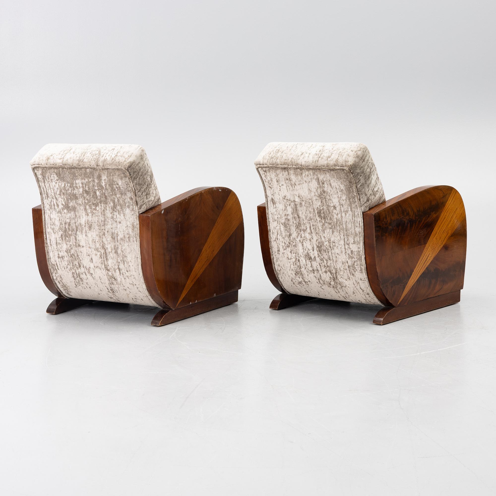 A pair of armchairs, 1930s-40s.