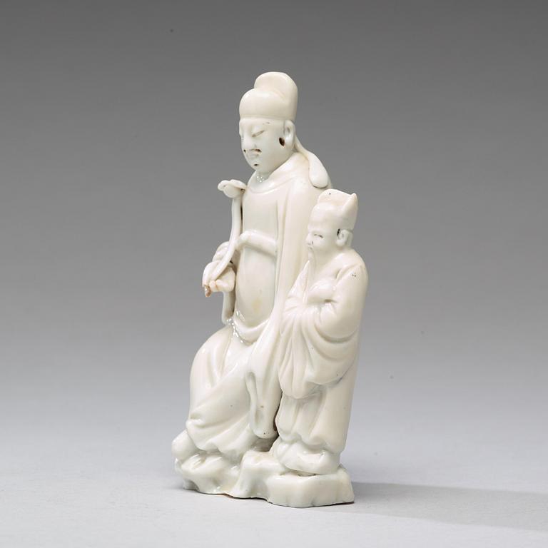 A blanc de chine figure group with two Deities, Qing dynasty, 18th Century.