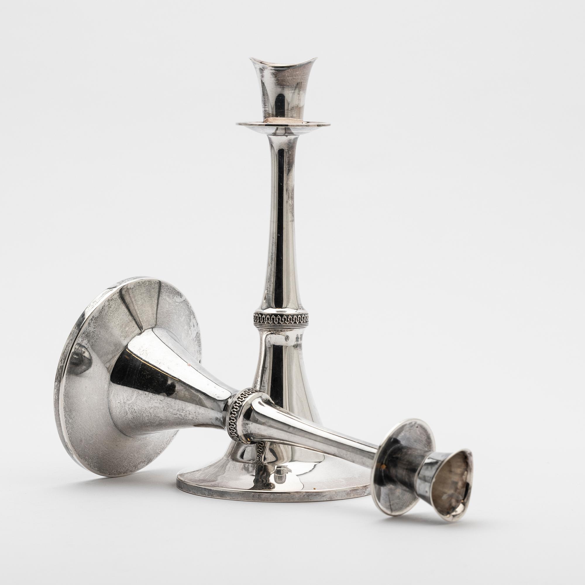 Candelsticks, a pair, silver, MGAB, Uppsala, 1964.