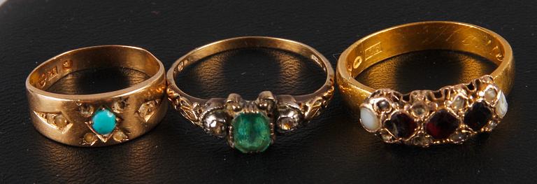 RINGAR, 5 st, guld 18-23 K, 1889-1962. tot ca 27 g.