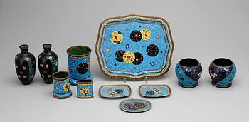 PARTI CLOISONNÉ, 11 delar, Kina 1800/1900-tal.