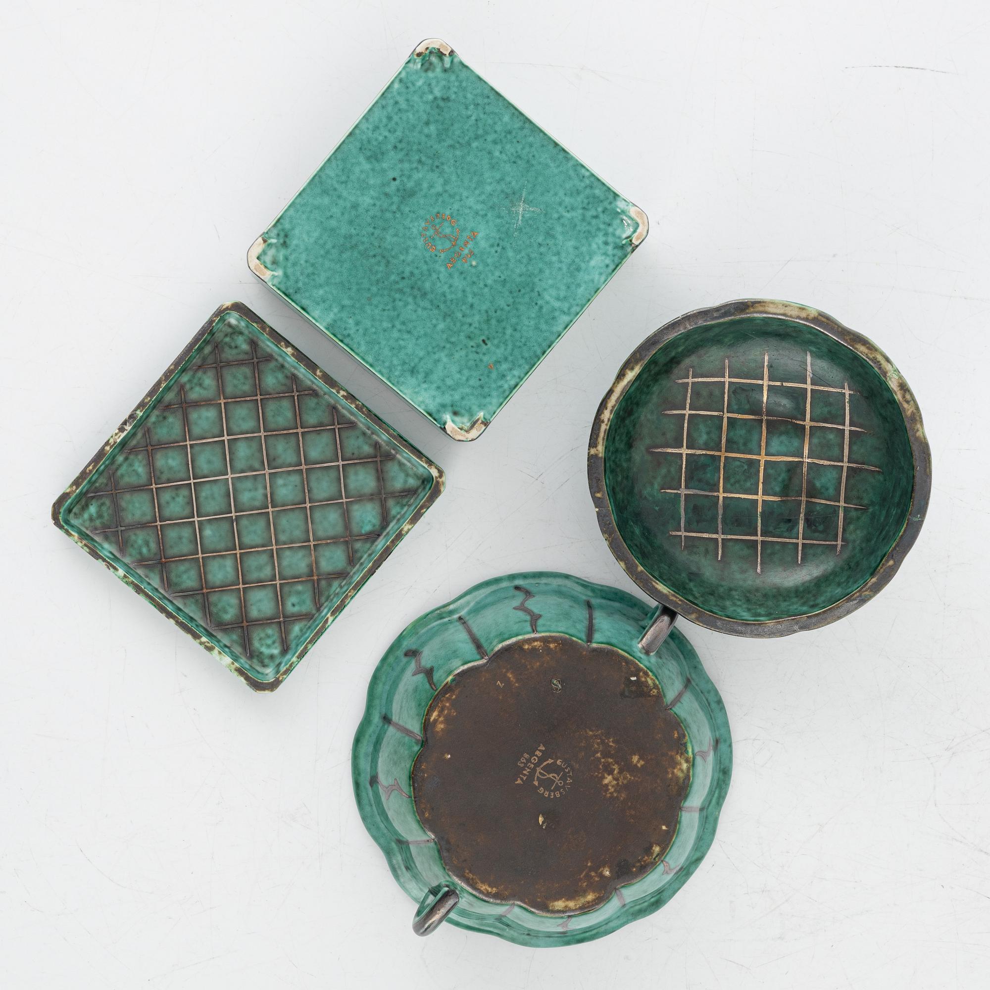 Wilhelm Kåge, six pieces of "Argenta", Gustavsberg, Sweden.