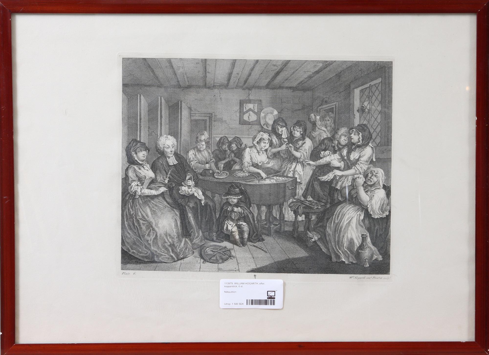 WILLIAM HOGARTH, efter, kopparstick, 6 st.