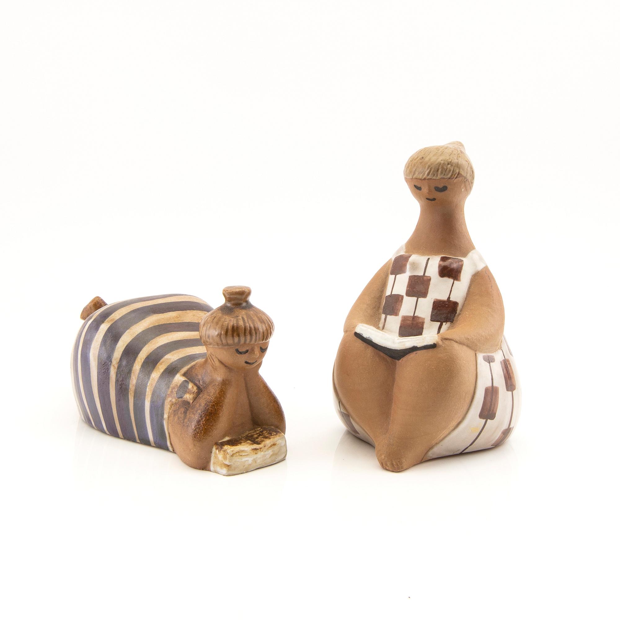 Two Lisa Larson figurins 'Beata and Charlotta' for Gustavsberg, Sweden.