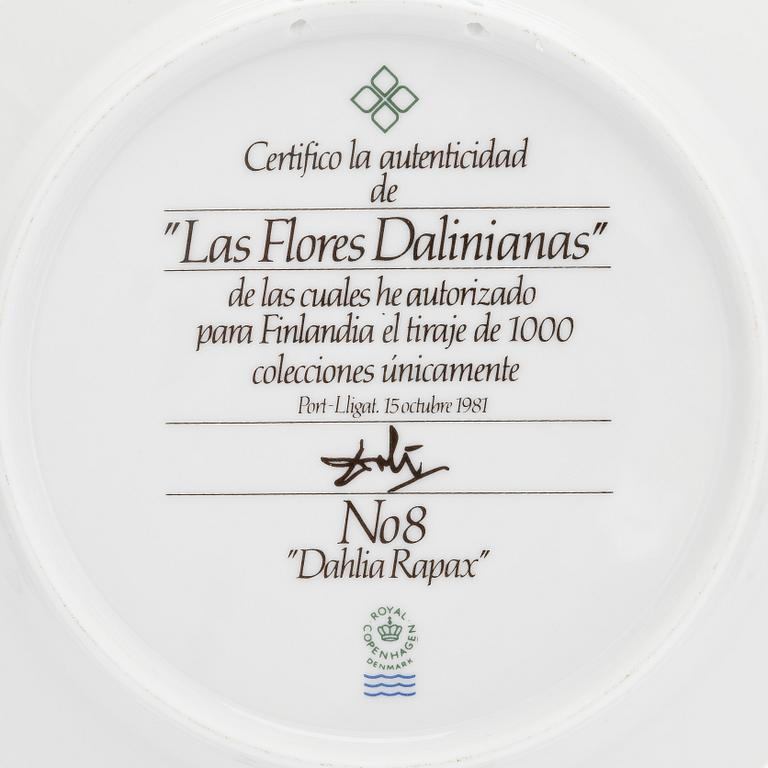 Salvador Dalí, efter, Tallrikar, 12 st, "Las Flores Dalinianas", Royal Copenhagen, Danmark, 1980-tal.