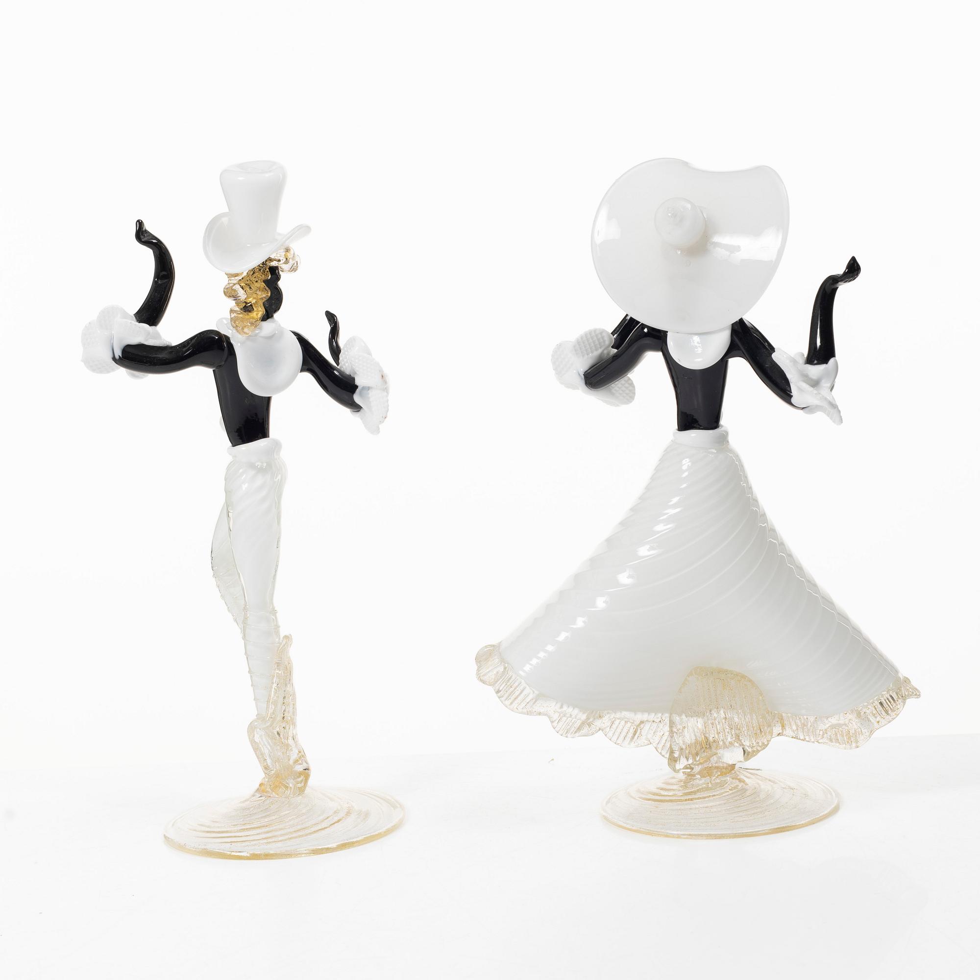 Figurines, a pair, glass, Valentino, Murano, Italy, mid-20th century.
