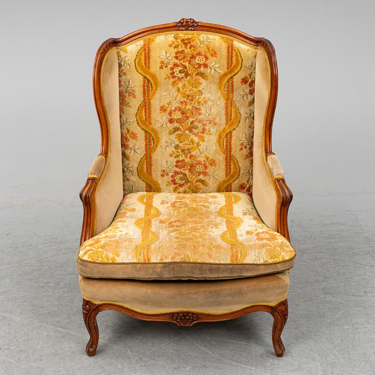 A mid 18th Century Louis XV  bergere chair, marked 'Philippe'.