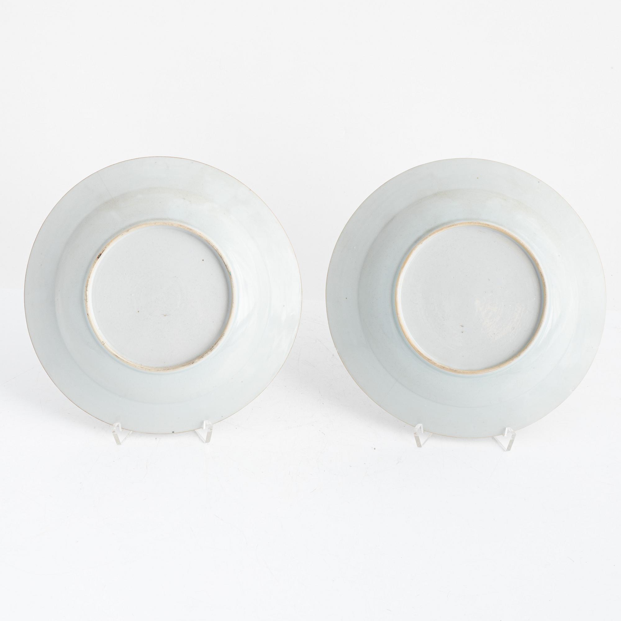 Tallrikar, 4 st kompaniporslin, Kina, Qianlong (1736-95).