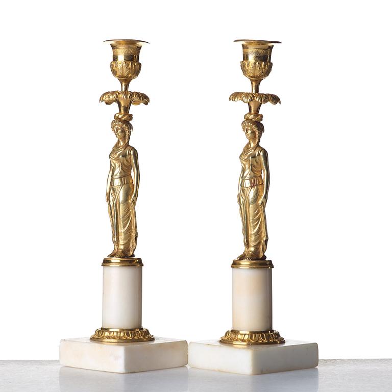 A pair of late Gustavian candlesticks, late 18th century.