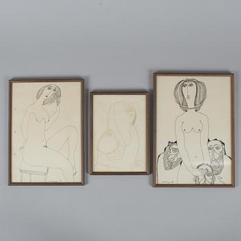 VADIM SIDUR, a set of 7 felt pen/ink drawings, signed and dated -70,  -74. -75, 78, -80.