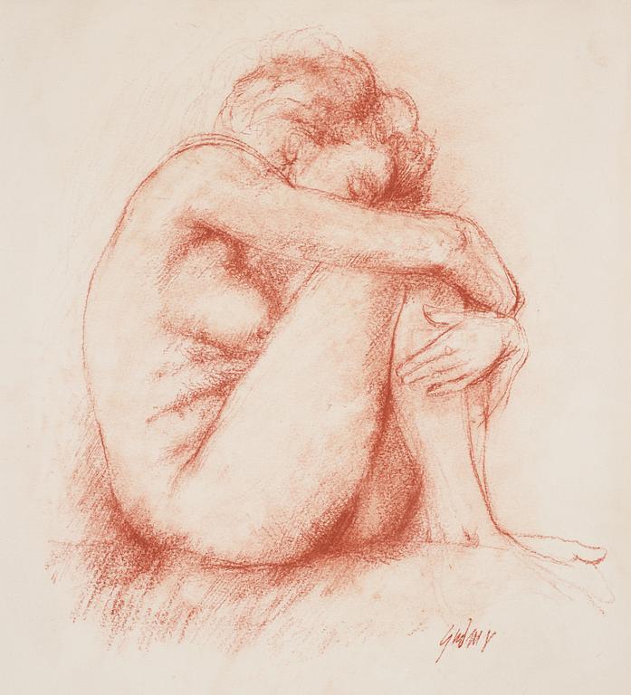 Gudmar Olovson, drawing. Red crayon. Signed.