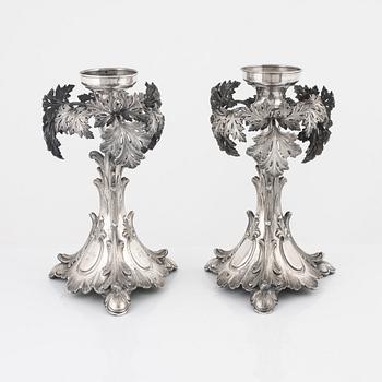 A pair of Russian silver candelabra, with Swedish importmarks, second half of the 20th century.