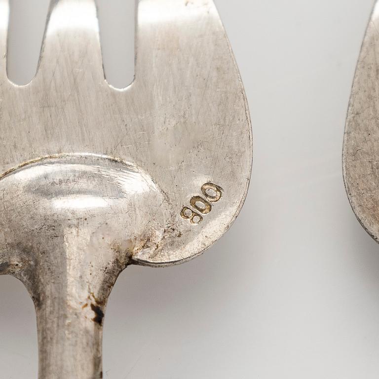 Ostrongafflar, 6 st, silver 800, 1900-tal.