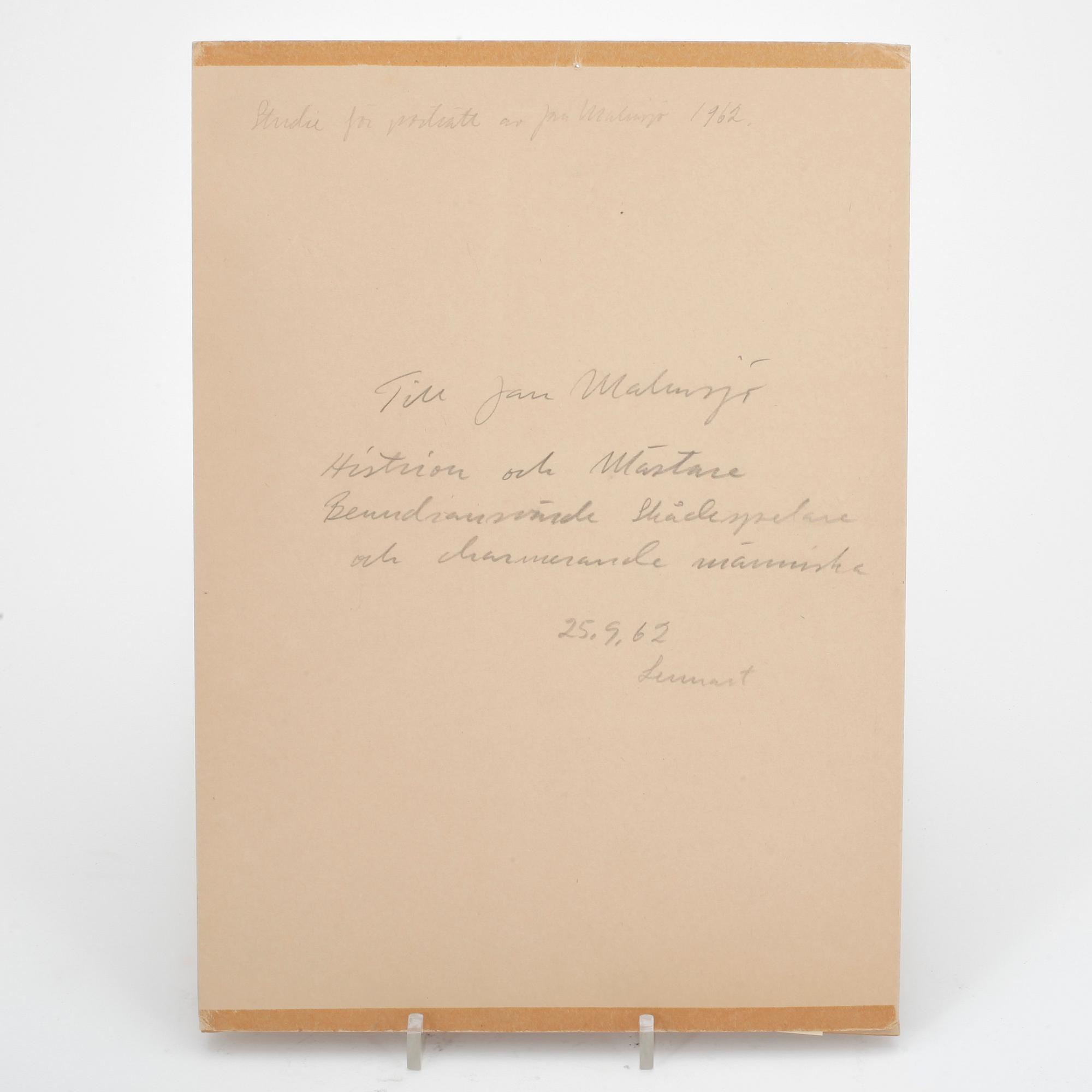 LENNART JIRLOW, teckning föreställande Jan Malmsjö, signerad, daterad 1962.