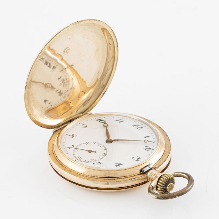 Alpina, pocket watch, hunter, 14K gold, 53 mm.