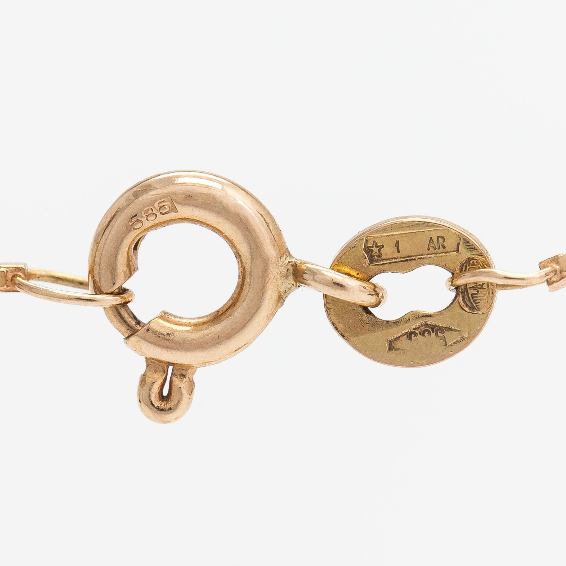 Halsband, 2 st hängen, 14K guld.