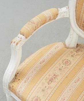 KARMSTOLAR, ett par, gustaviansk stil, omkring 1900-talets mitt.