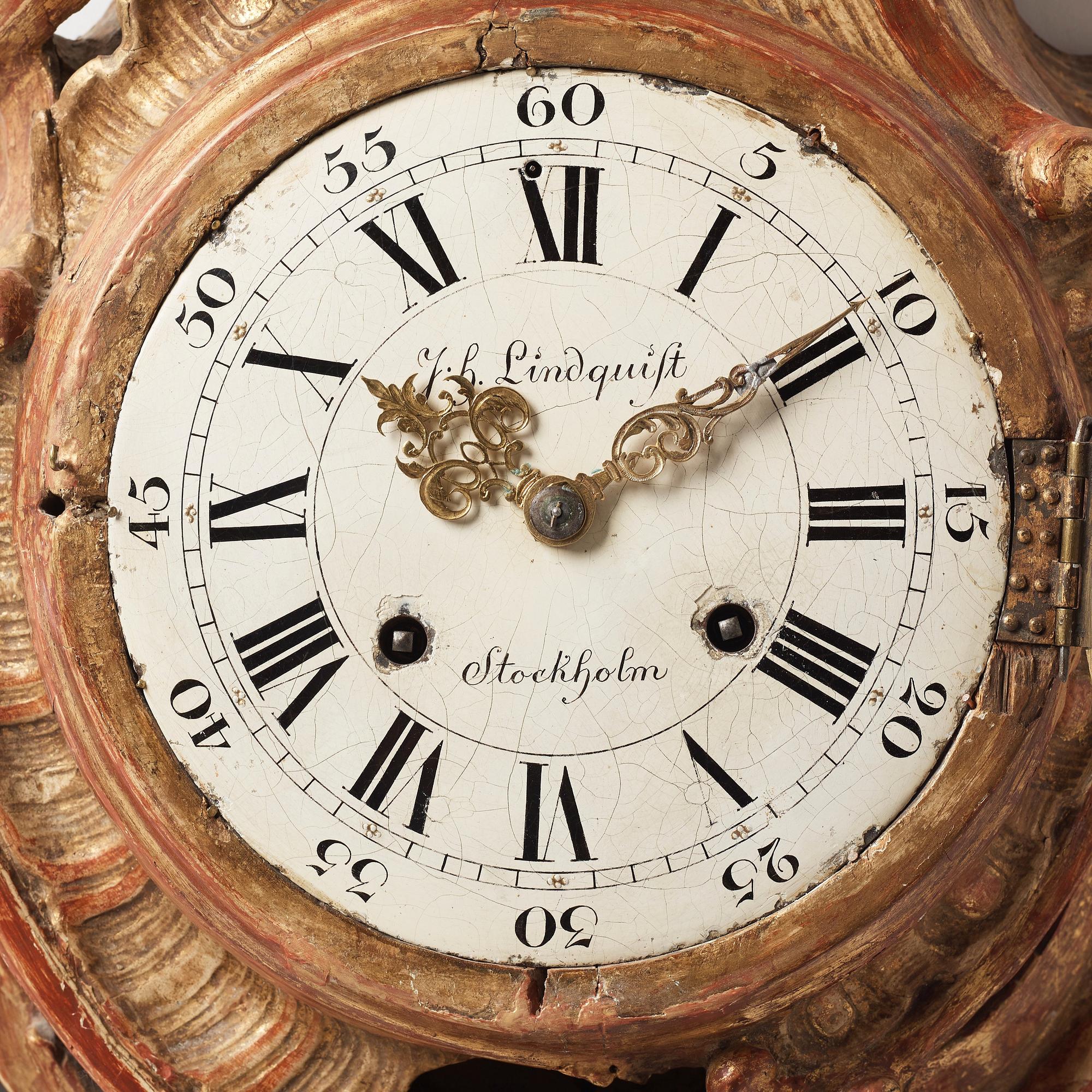 A Swedish Rococo 18th century wall clock.